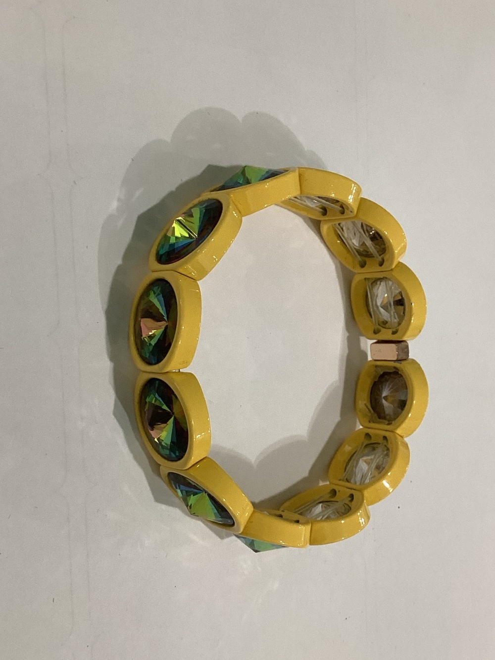 Plunder‎ Yellow Stretch Bracelet with Iridescent Green-Blue Stones